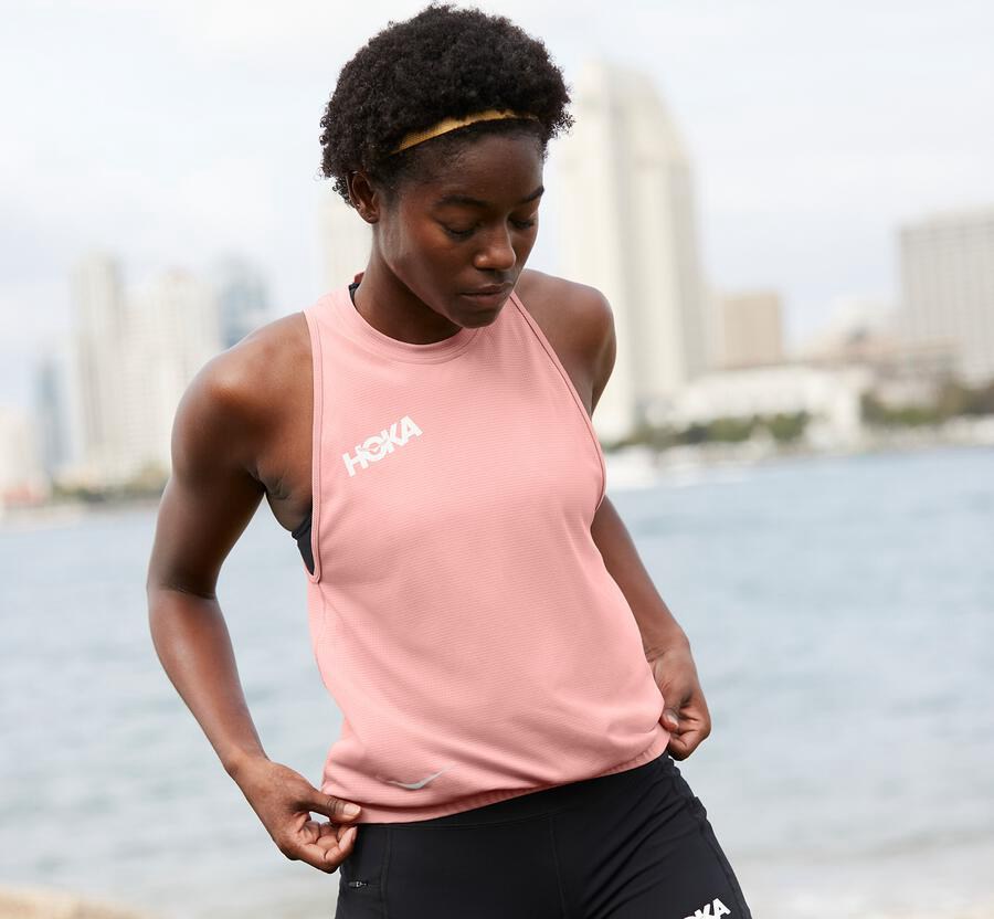 Hoka One One Performance Utility Tank Top Dam - Rosa - ATNGB-4251